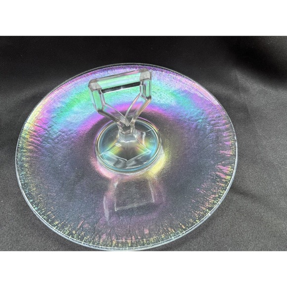 Vintage Clear Iridescent Depression Glass Center Handled Tid Bit Tray - Picture 14 of 14
